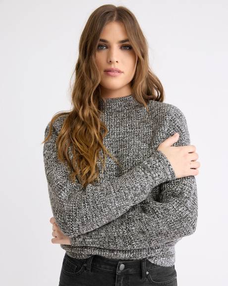 Long-Sleeve Mock-Neck Ribbed Marled Sweater