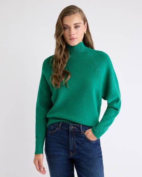 Long-Sleeve Mock-Neck Ribbed Pullover