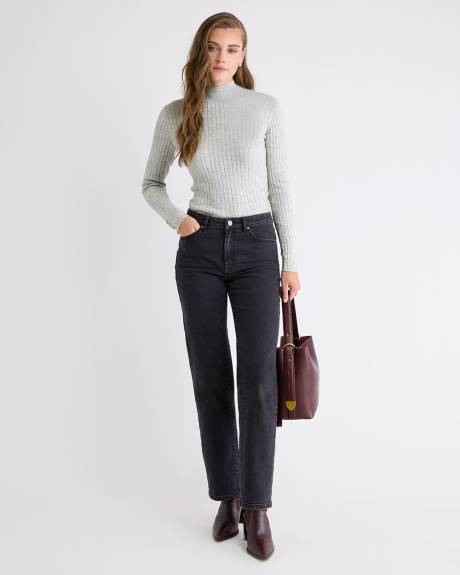 Mock-Neck Sweater with Buttons on Sleeves