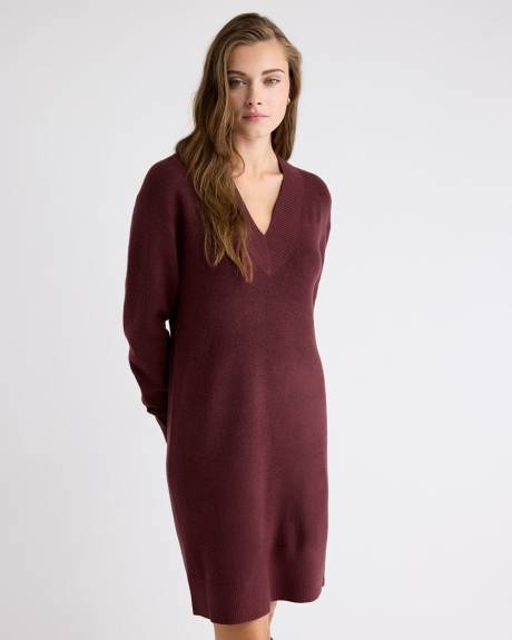 Long-Sleeve V-Neck Mini Sweater Dress