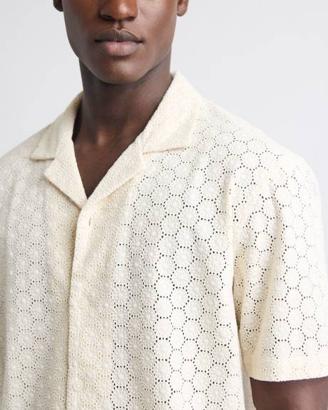 Short-Sleeve Camp-Collar Shirt with Embroidered Details