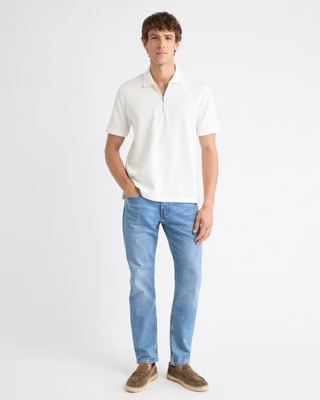 Short-Sleeve Ribbed Half-Zip Polo