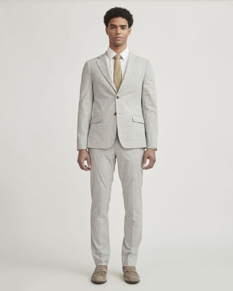 Slim Fit Grey and Beige Windowpane Suit Blazer