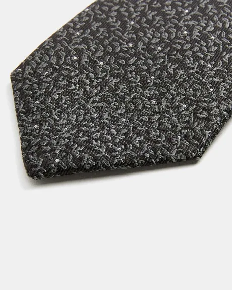 Cravate Régulière Noire avec Motif Floral Gris