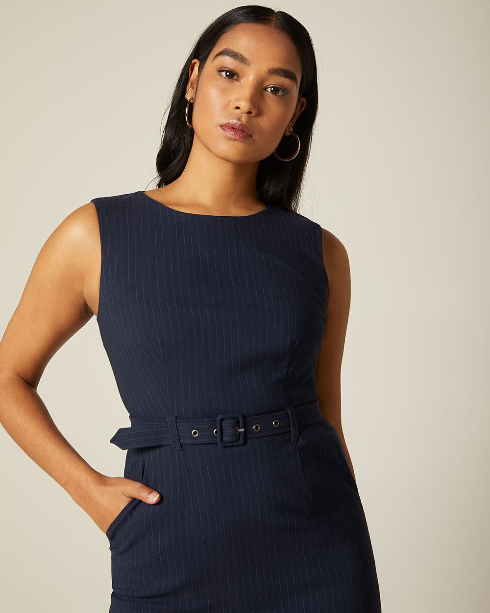 Belted Pinstripe sheath city dress RW&CO.