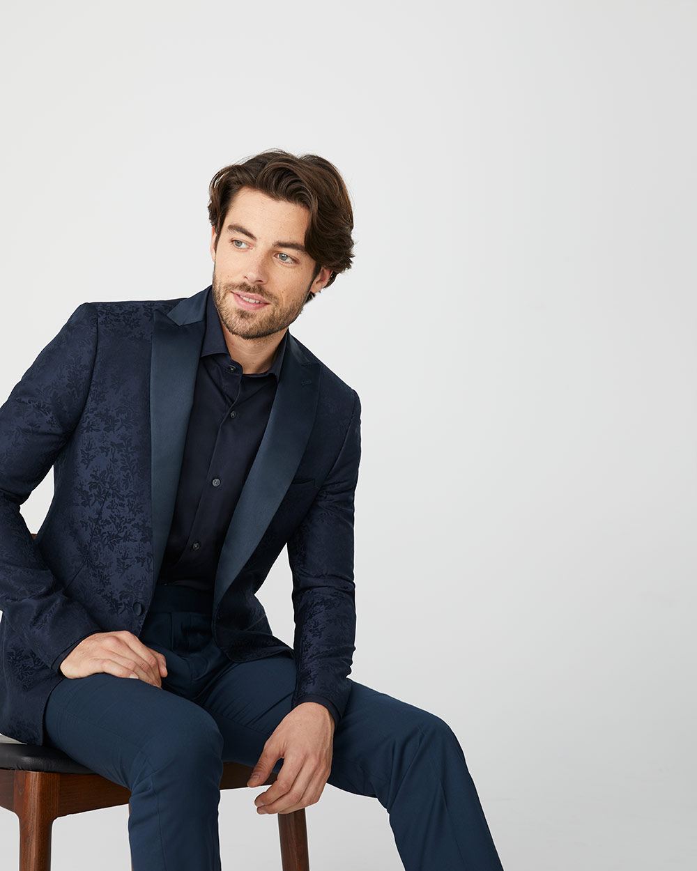 navy blue slim fit dress shirt