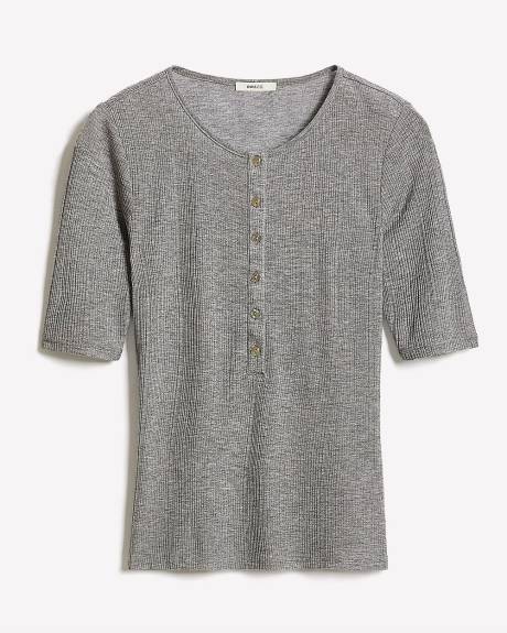 Haut Henley Côtelé en Mélange de Laine à Manches aux Coudes