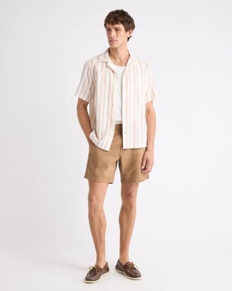 Chemise Rayée à Manches Courtes avec Col Camp