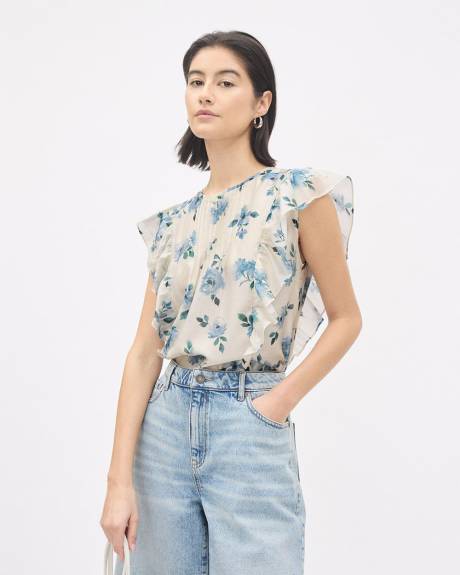 Sleeveless Blouse with Ruffles at Shoulders