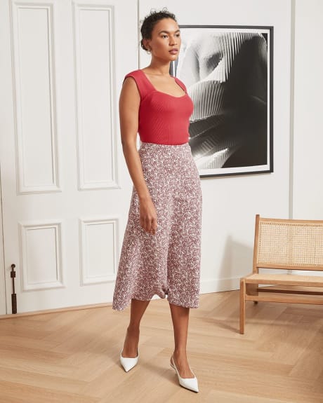 Printed Crepe High-Waist A-Line Midi Skirt