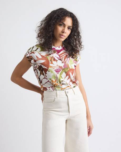 Extended-Sleeve Crew-Neck Linen-Blend Top