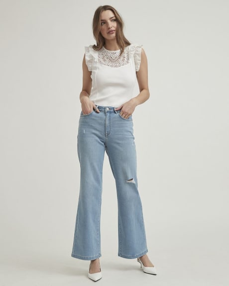 Light Wash High-Waisted Wide-Leg Ripped Jeans - 25"