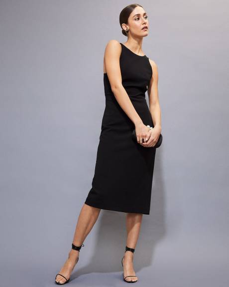Sleeveless Midi Cocktail Dress with Open Back