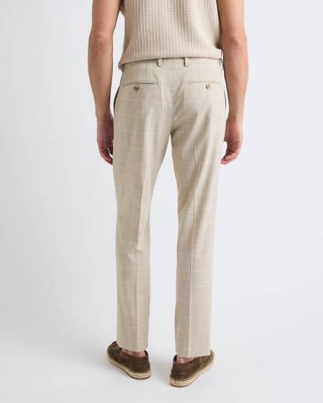 Pantalon de Complet Carreauté Taupe à Coupe Ajustée