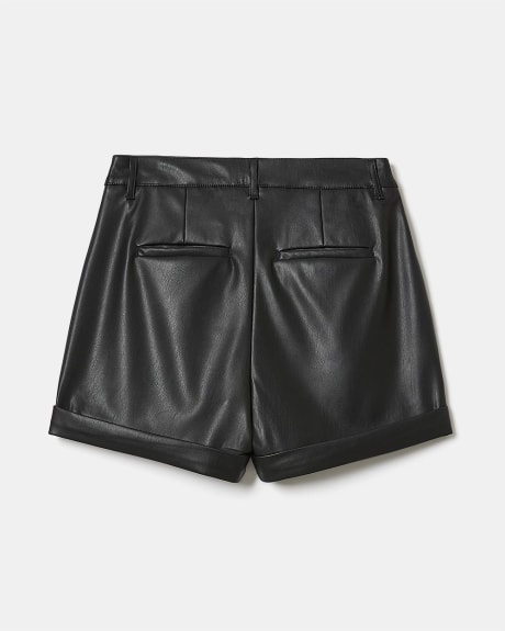 Faux-Leather High-Waist Short with Cuff