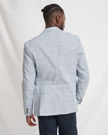 Slim Fit Blue Prince of Wales Linen-Blend Suit Blazer