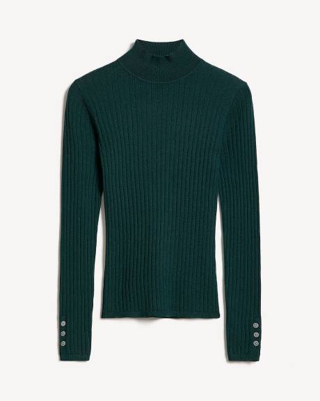 Mock-Neck Sweater with Buttons on Sleeves