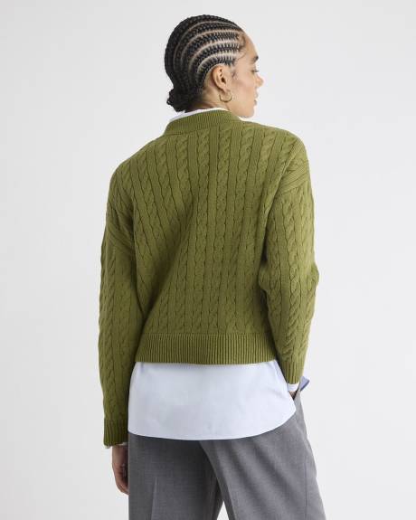 Pull Laine Mérinos à Manches Longues et Col V en Mailles Torsadées