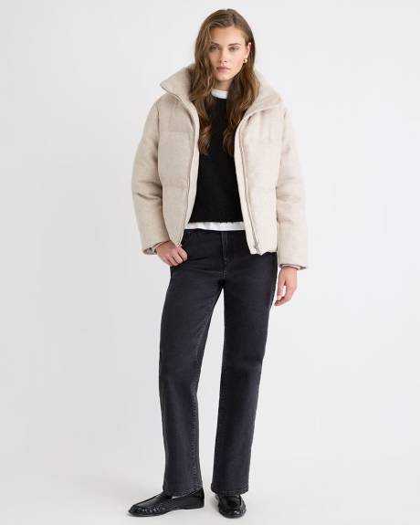 Manteau Court Bouffant en Mélange de Laine