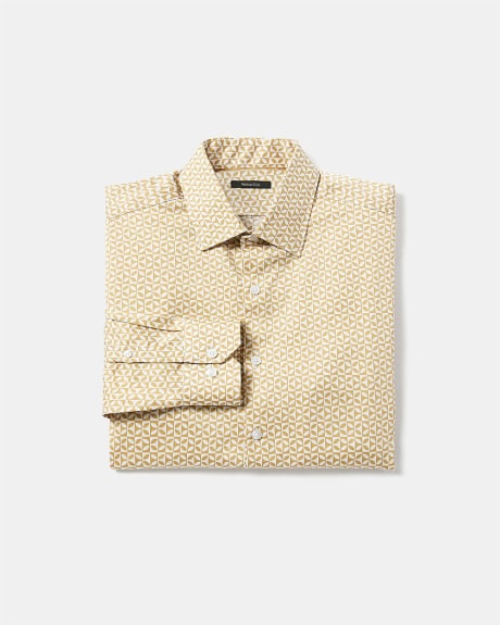 Slim Fit Dress Shirt with Retro Geometric Print