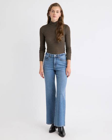 Haut en Mélange de Laine à Manches Longues et Col Haut