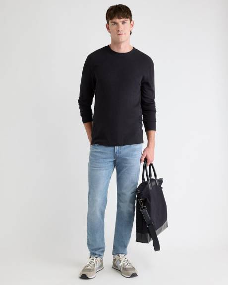 T-Shirt Gaufré à Manches Longues et Col Rond