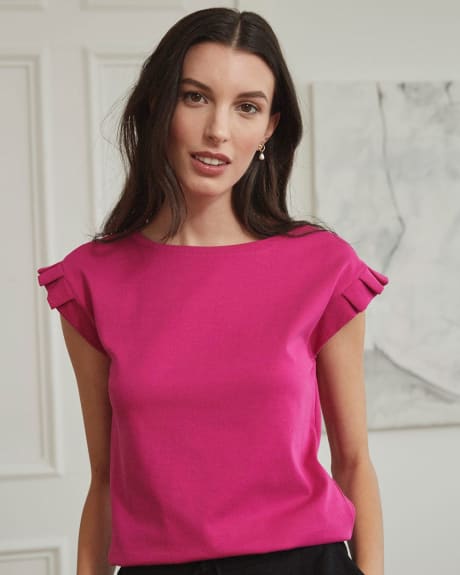 Heavy Cotton Crew-Neck T-Shirt with Pleated Armhole