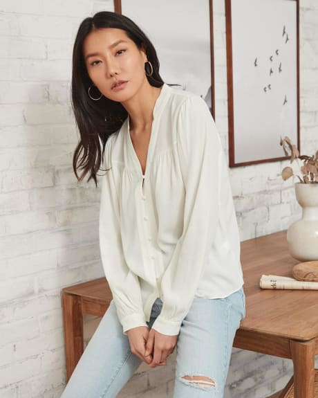 Button-Down Blouse with Long Sleeves