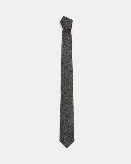 Cravate Régulière Noire avec Motif Floral Gris