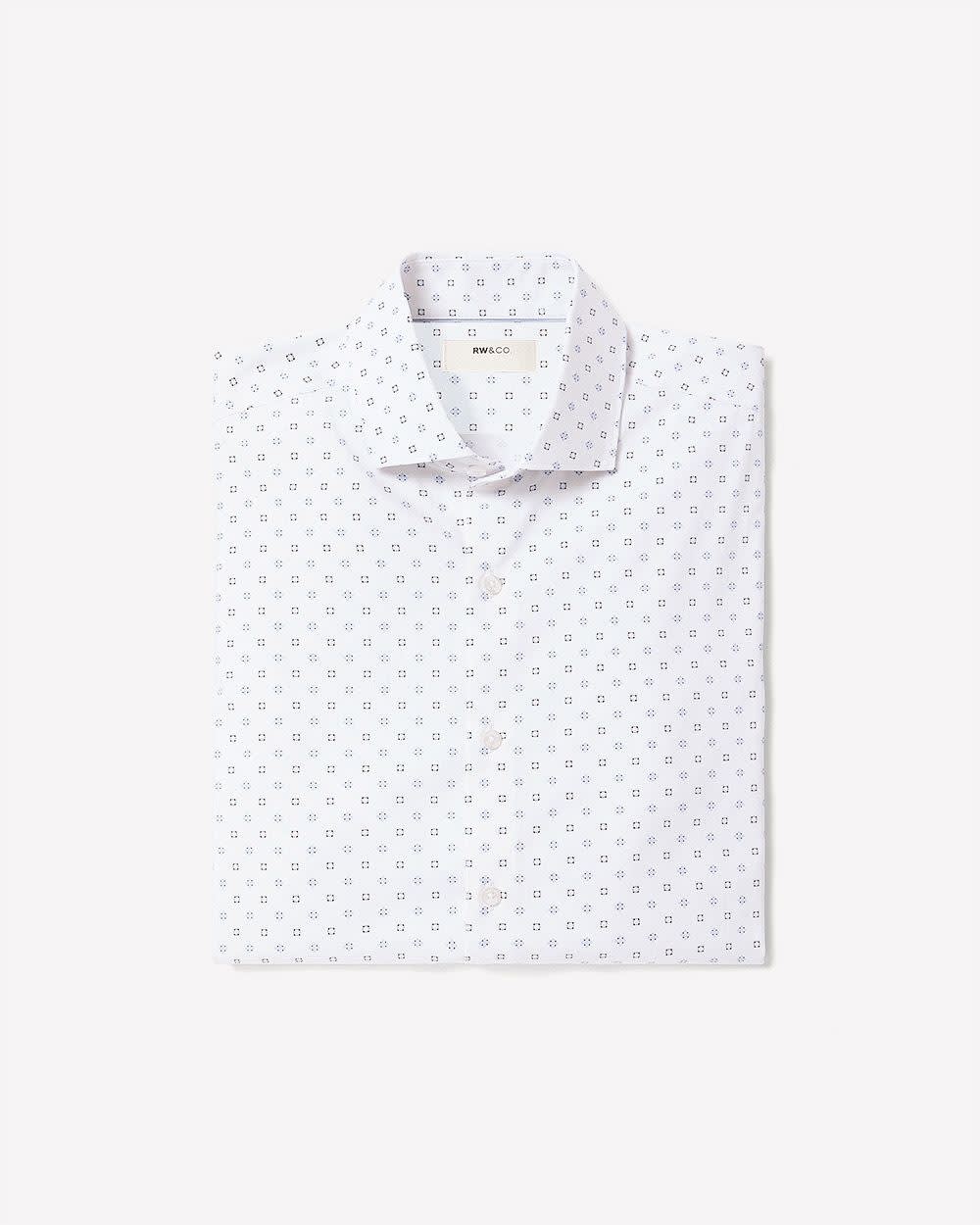 White Tailored-Fit Dress Shirt with Geo Pattern