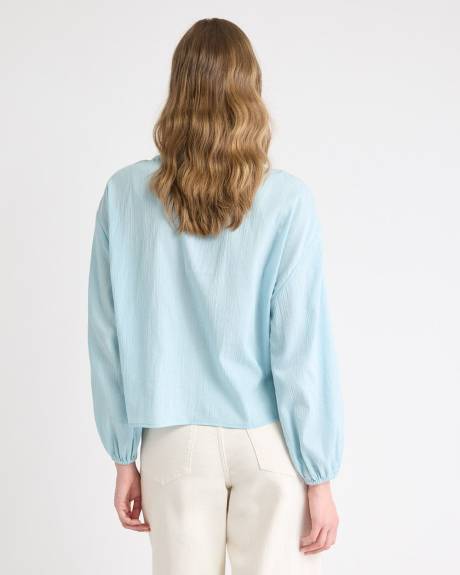 Blouse en Gaze à Manches Longues et Col U