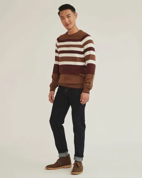 Monochromatic Stripes Crew-Neck Pullover Sweater