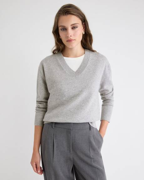 Merino Wool V-Neck Drop Shoulder Sweater