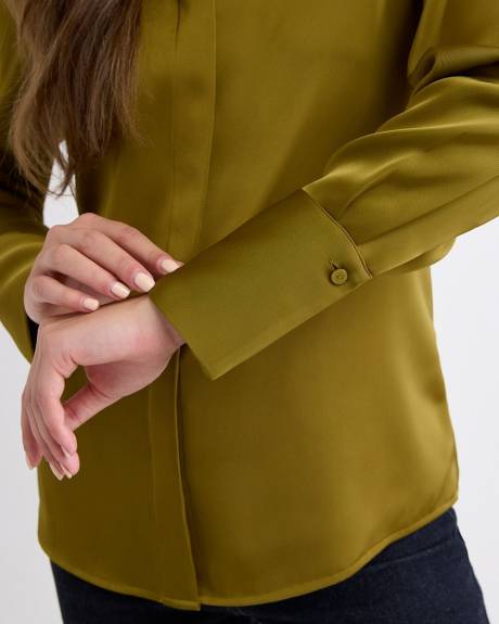 Satin Long-Sleeve Buttoned-Down Blouse