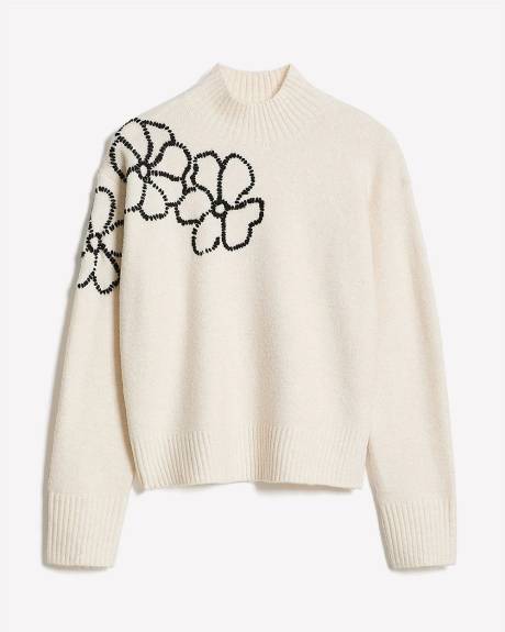 Long-Sleeve Mock-Neck Sweater with Embroidered Pattern