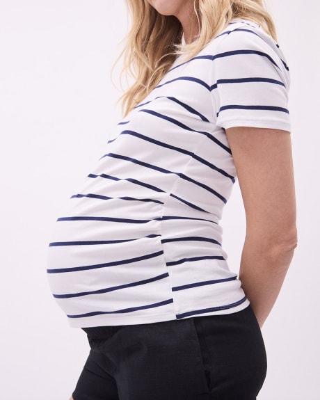 Organic Cotton Crew-Neck T-Shirt with Stripes - Thyme Maternity