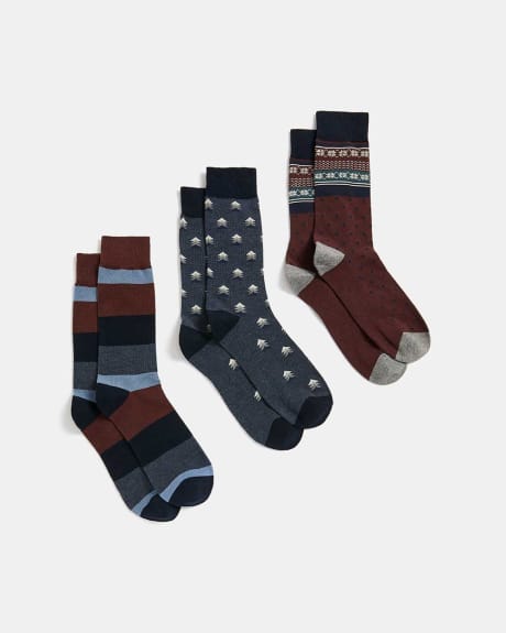 Geometric Patterned Holiday Socks - Three Pairs