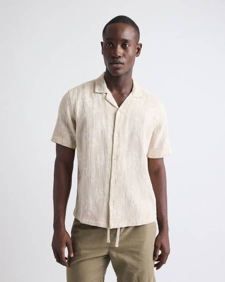 Chemise &agrave; Motif Jacquard &agrave; Manches Courtes et Col Camp