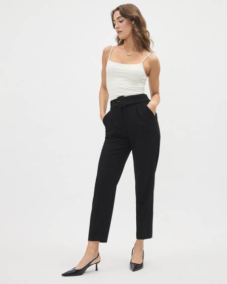 Pantalon Cheville Noir &agrave; Jambe Fusel&eacute;e et Taille Haute avec Ceinture