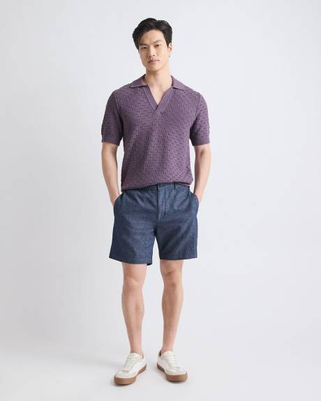 Linen-Blend Short with Elastic Waistband