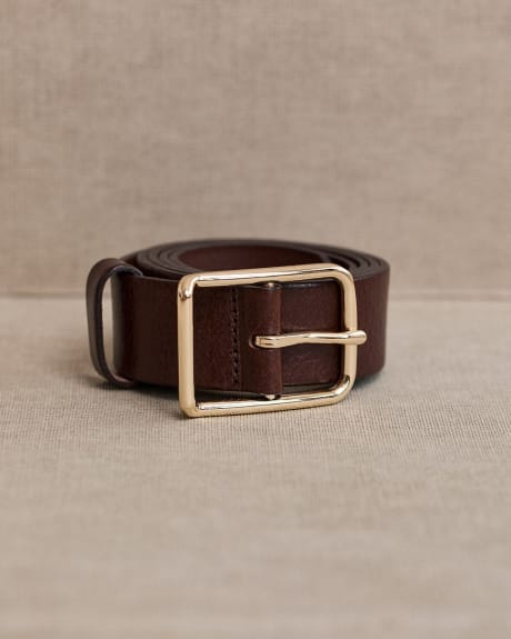 Large Leather Belt with Square Buckle