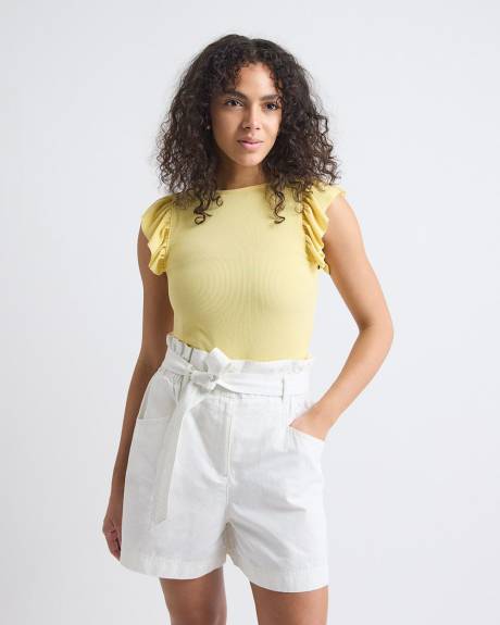 Haut à Col Rond et Manches Courtes à Volants