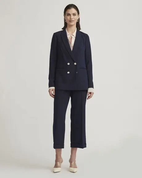 Navy Relaxed Fit Double-Breasted Long Blazer