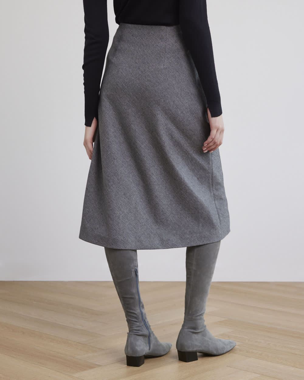 High-Waisted A-Line Midi Tweed Skirt