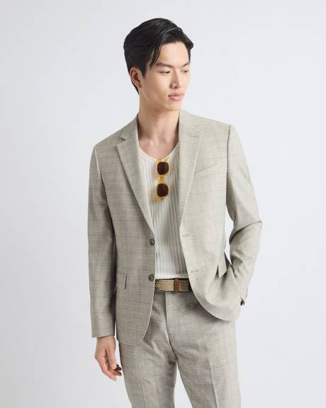 Slim-Fit Checkered Beige Suit Blazer