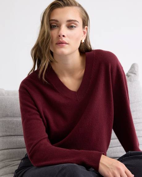 Merino Wool V-Neck Drop Shoulder Sweater
