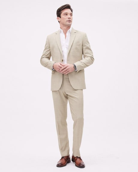 Tailored-Fit Beige Windowpane Suit Blazer