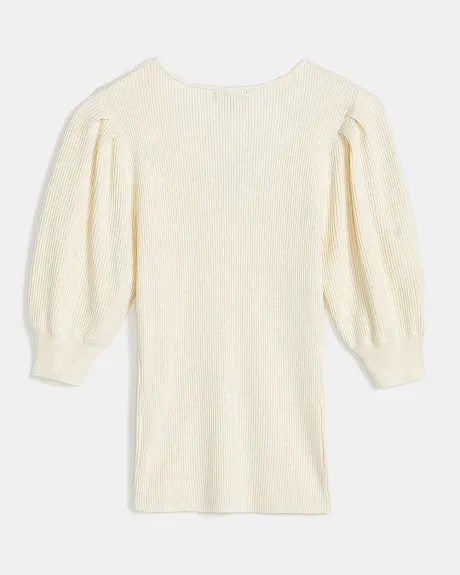 Ribbed Short Puffy Sleeve Sweater