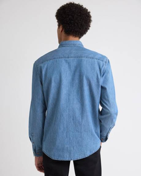 Long-Sleeve Denim Shirt with Chest Pocket