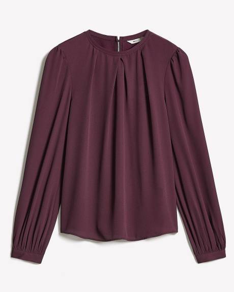 Long-Sleeve Crew-Neck Mix-Media Blouse